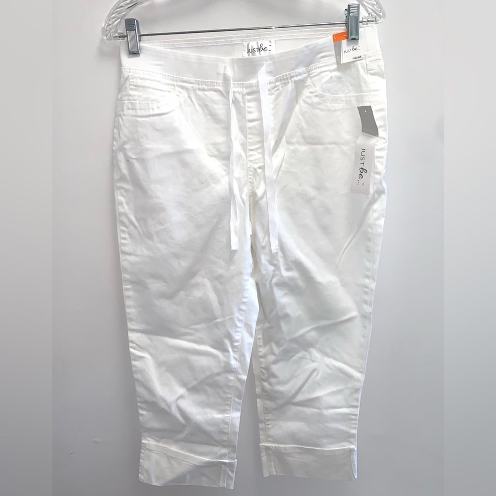 JustBe White Turn Up Cuff Capri Pants Size Small